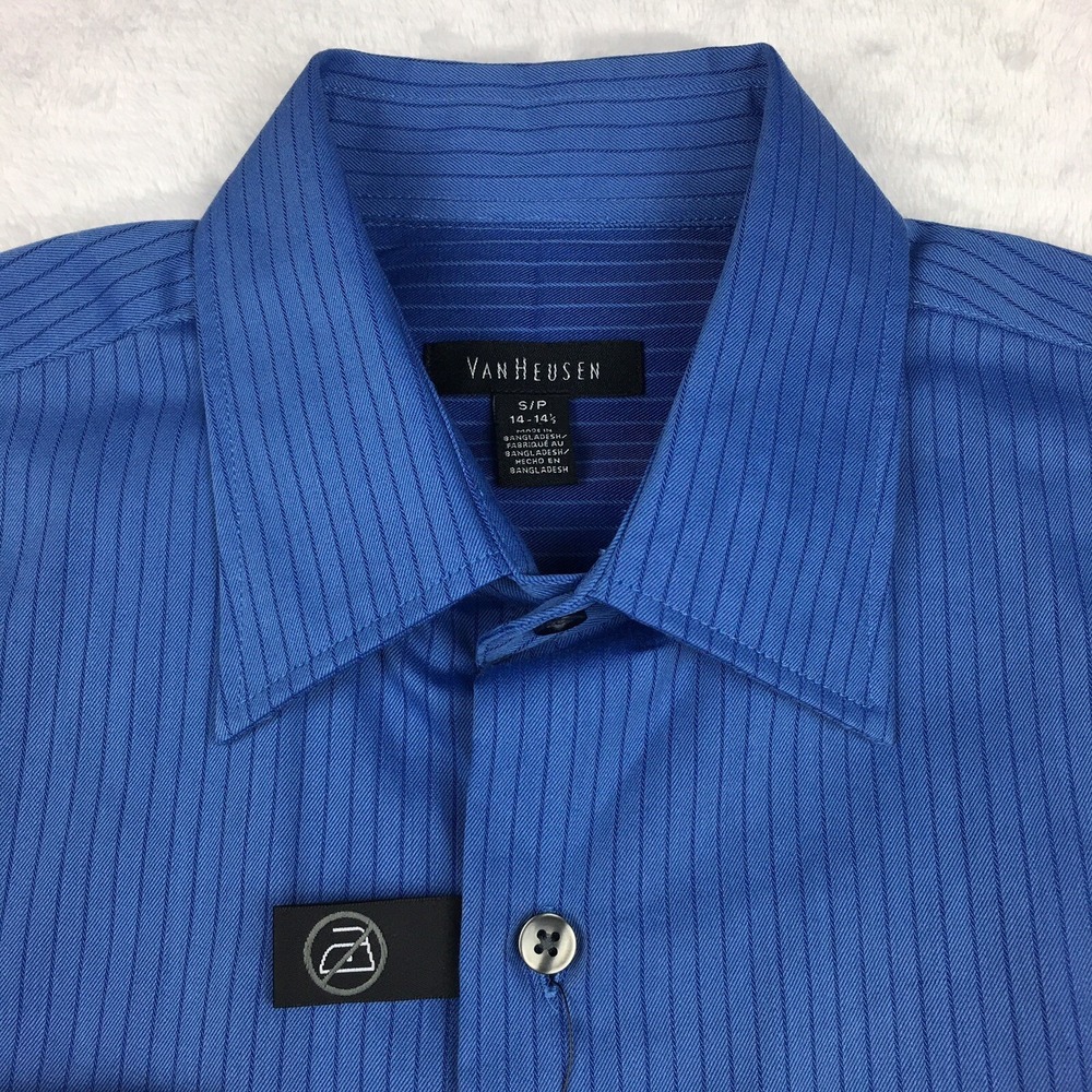 Van Heusen Dress Shirt Men's Small/Petite 14-14.5 Blue‎ Pinstripe No Iron NWT! - Picture 3 of 11